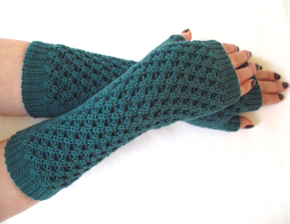 Kingfisher fingerless gloves / wrist warmers - 100 per cent merino wool - OOAK