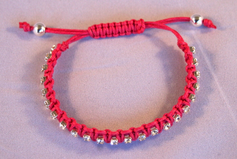Pink Macrame Rhinestone Bracelet