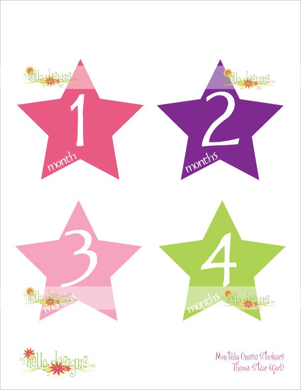 Monthly Onesie Sticker (Girl): Stars