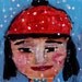 Snow Day - original painting little girl with red hat
