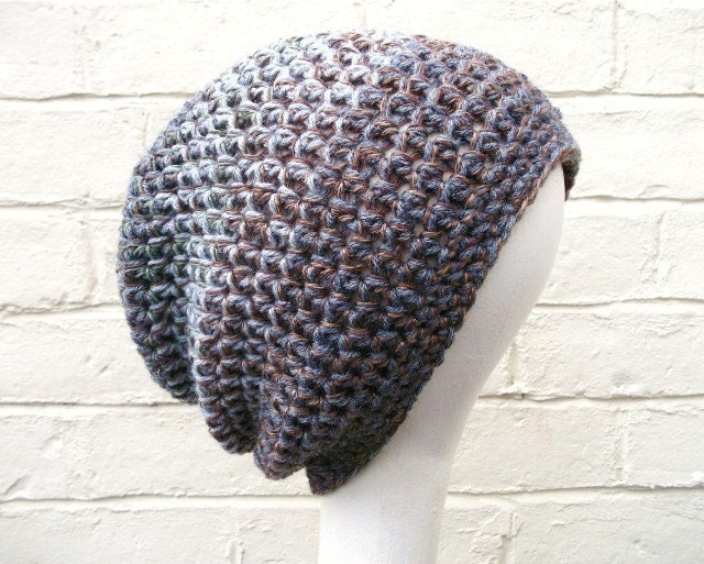 Dreadlock beanie, mens crocheted hat in gray/grey and brown.