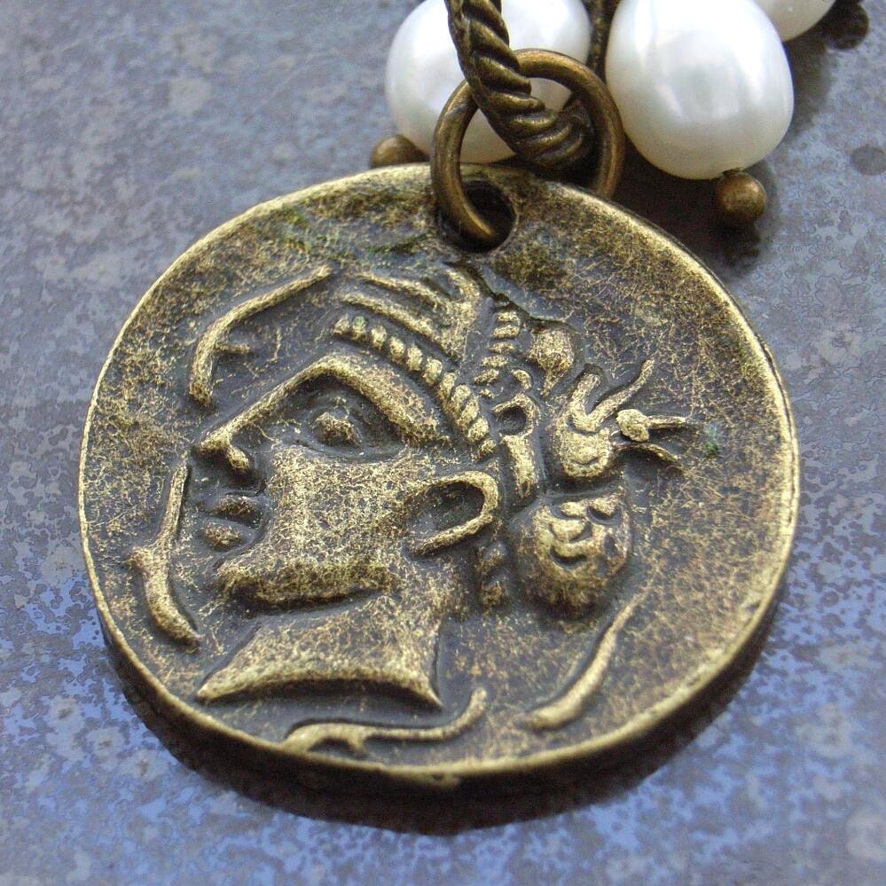 Purse or bag charm coin with freshwater pearls