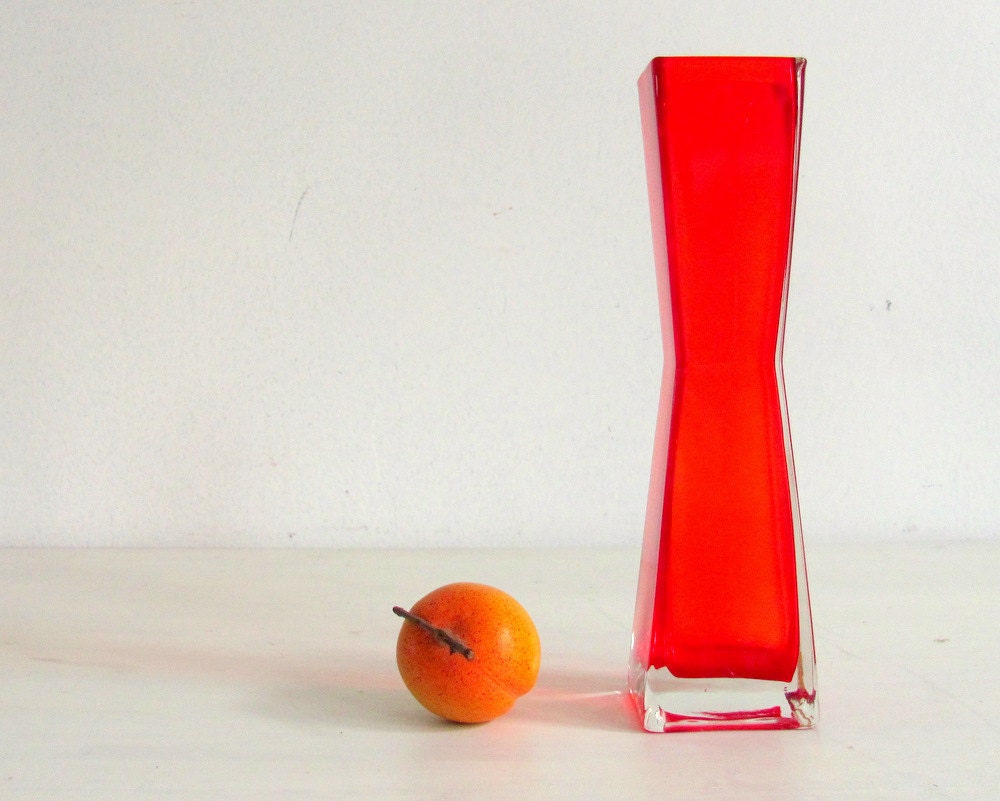 Mid Century Art Glass Vase Red Cased Glass dtteam theteam