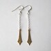 Vintage Brass Charm Earrings, Vintage Brass Charm Long Sterling Silver Chain Earrings