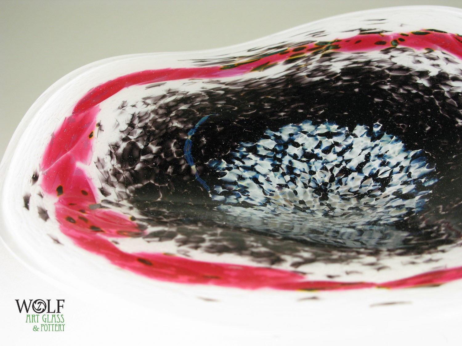 Blown Glass Wall Art Wall Decor Black White and Deep Pink Graphic Swirl