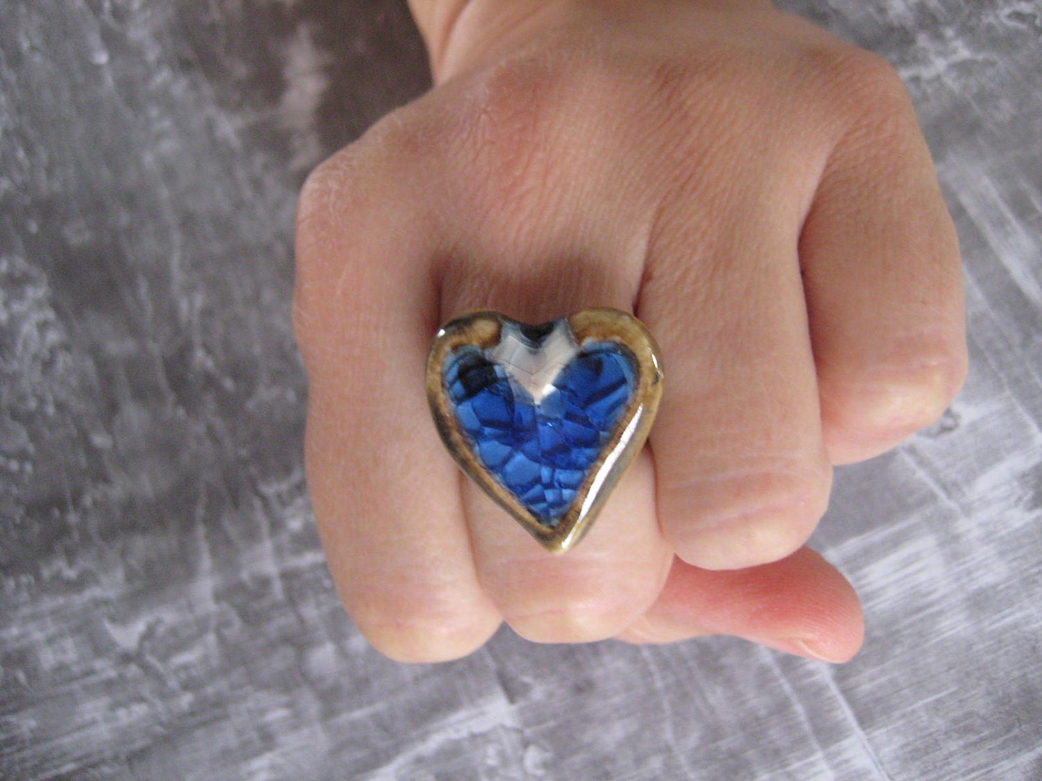 Love Me -  Dark Cobalt Blue Heart Ring with adjustable band