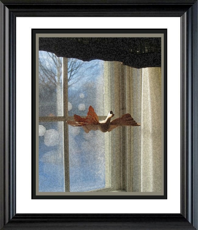 Photograph Bird In Window, Russian Bird of Happiness, Digital Watercolor,16 x 20, Fine Art Photograph