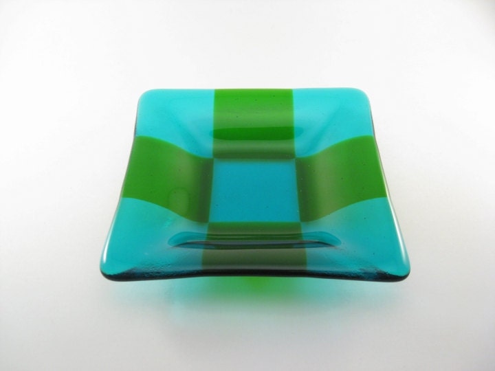 Square Fused Glass Dish - Turquoise Green