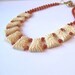 Carved Flower Collar Necklace - Carved Bone - Amber - Art Deco Design - Tangerine Tango Pantone Color of the Year