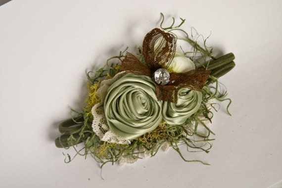 Nature Inspired Green Grass Photography Prop Headband Spring satin roses earthy