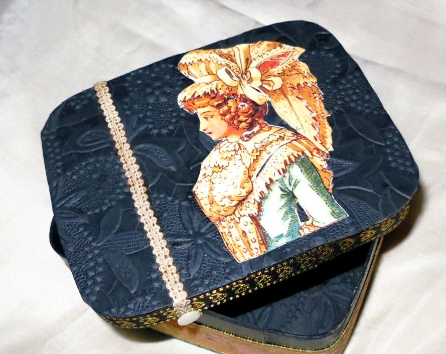 French Costume Lady Shabby Chic Embellished Box