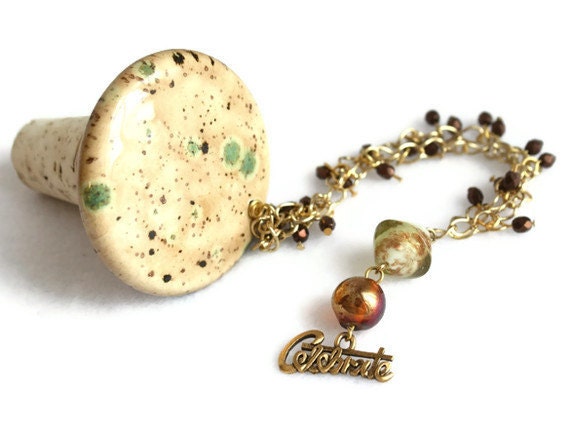 Wine Stopper with Beaded Gold Chain