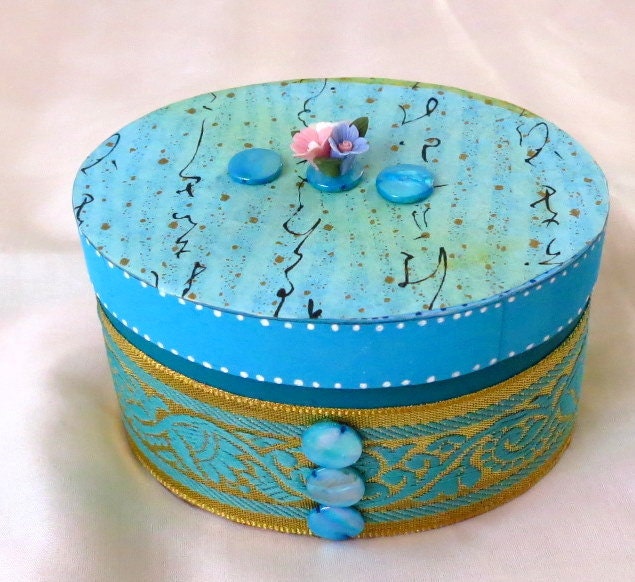 Turquoise Blue Decorative Wooden Box Victorian Elegance