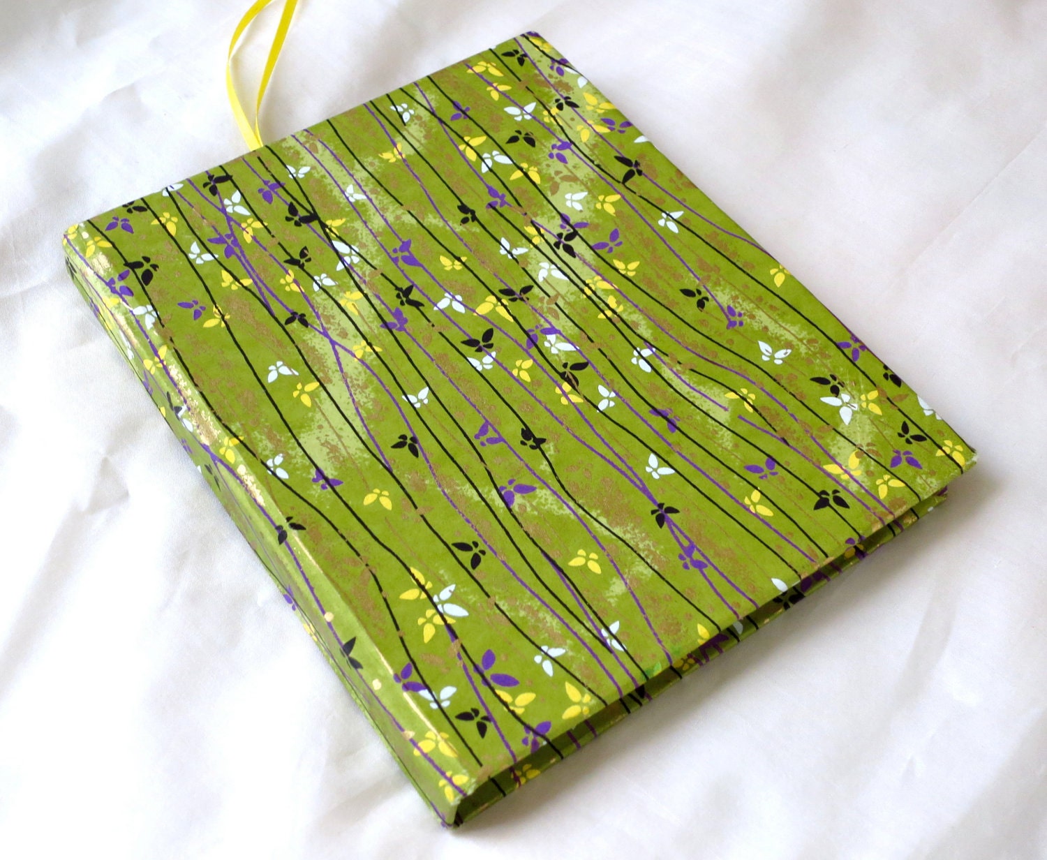 Chiyogami Handmade Paper Journal in Chartreuse Green Butterfly Pattern