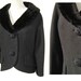 Vintage 50s 60s Coat Black Wool Rockabilly Bolero Crop Faux Fur Collar M L