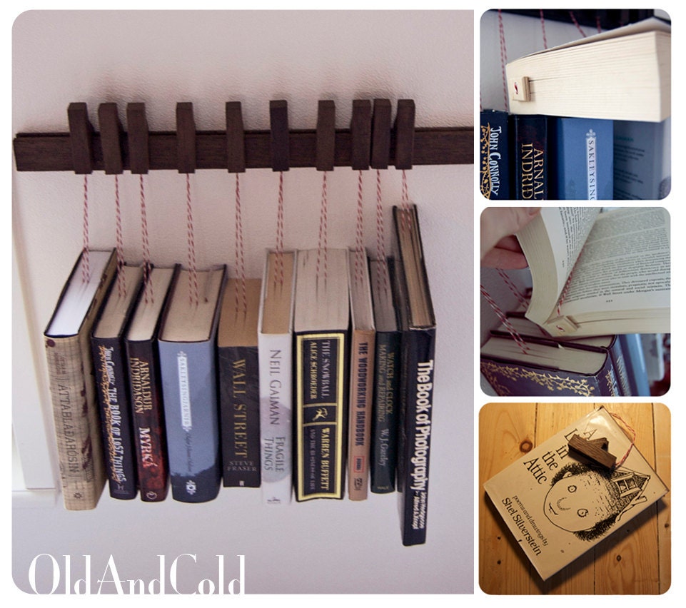 Custom made wooden book rack in Wenge. Movable pins.The pins also work as bookmarks.
