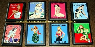 Unknown Fifties Comic Kitsch Giant Spider with Pinup scared Woman in web Design Cigarette Case or Wallet
