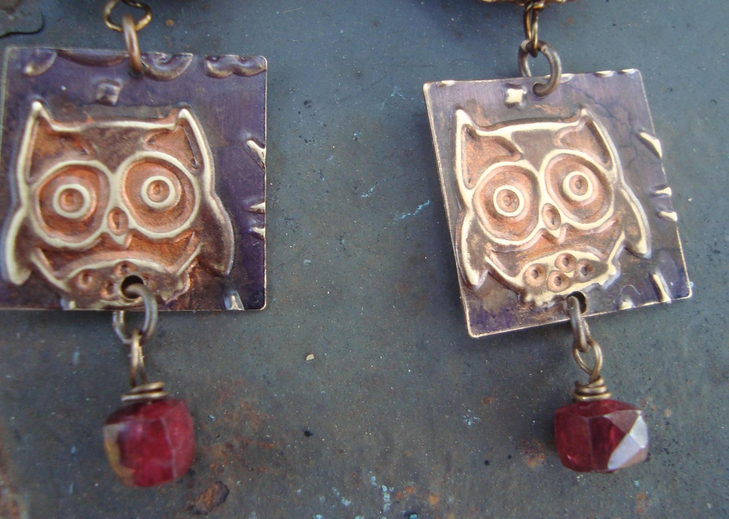 Be Wise as an Owl Mixed Media Dangle Earrings Vintaj Brass