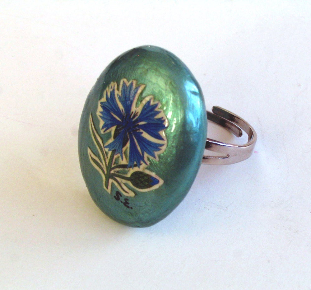 Unique design turquoise natural stone ring Adjustable Handmade