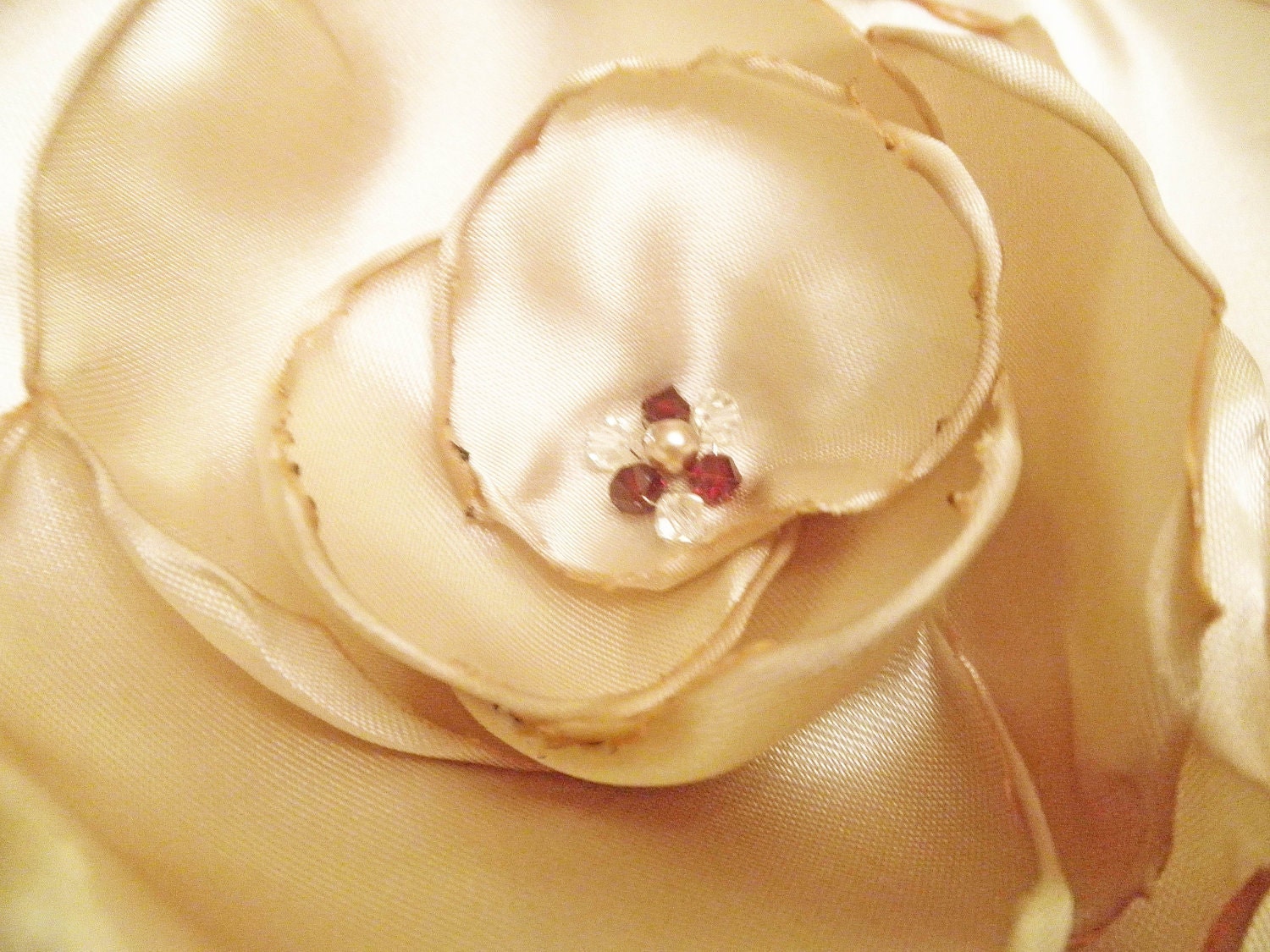 Champagne Satin Flower Swarovski Crystal Pin / Fascinator Gold