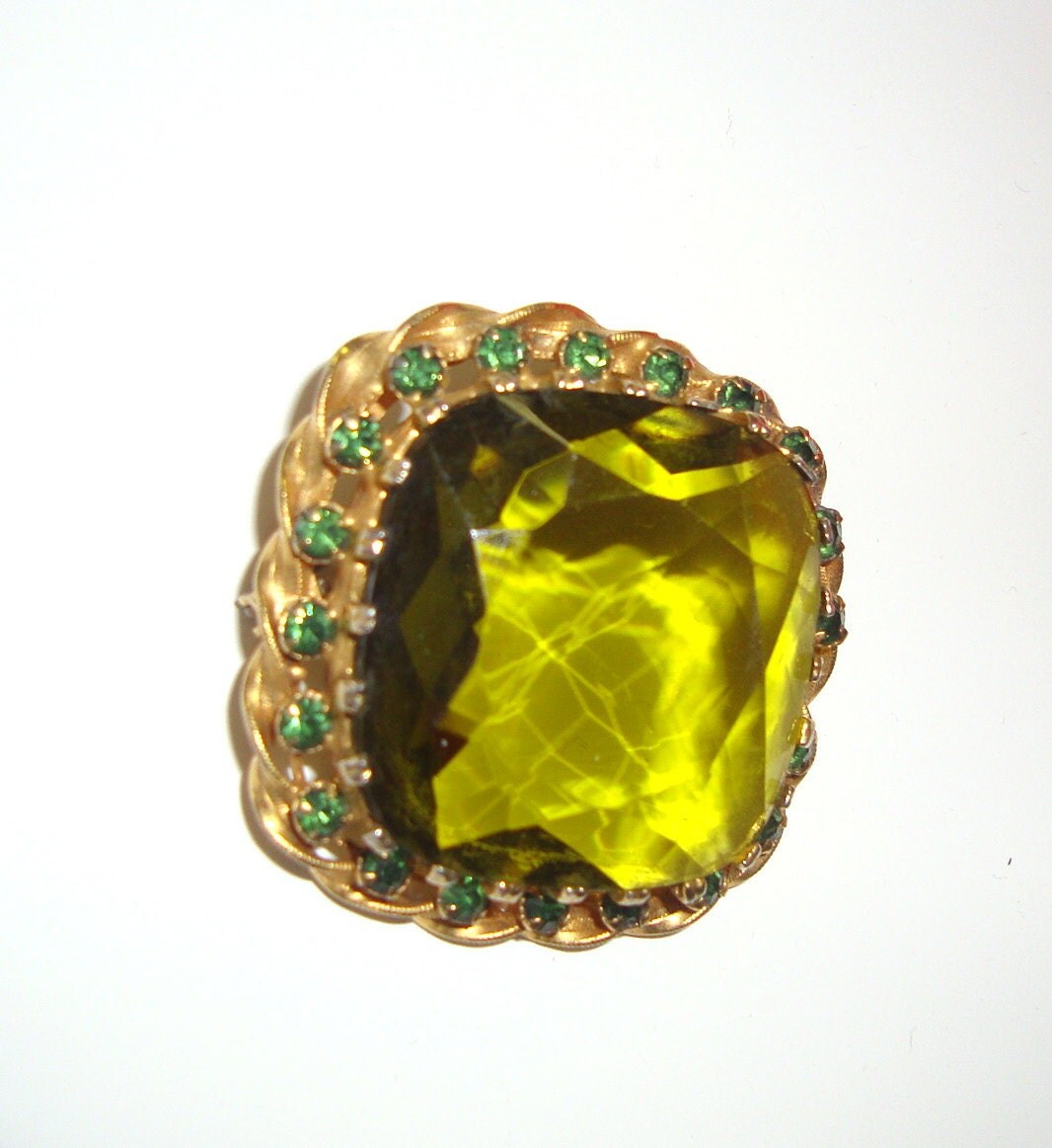 Austria Olivine Glass Brooch