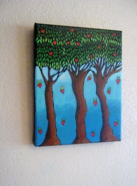 Love Grows Original Folk Art Heart Tree Painting Valentine
