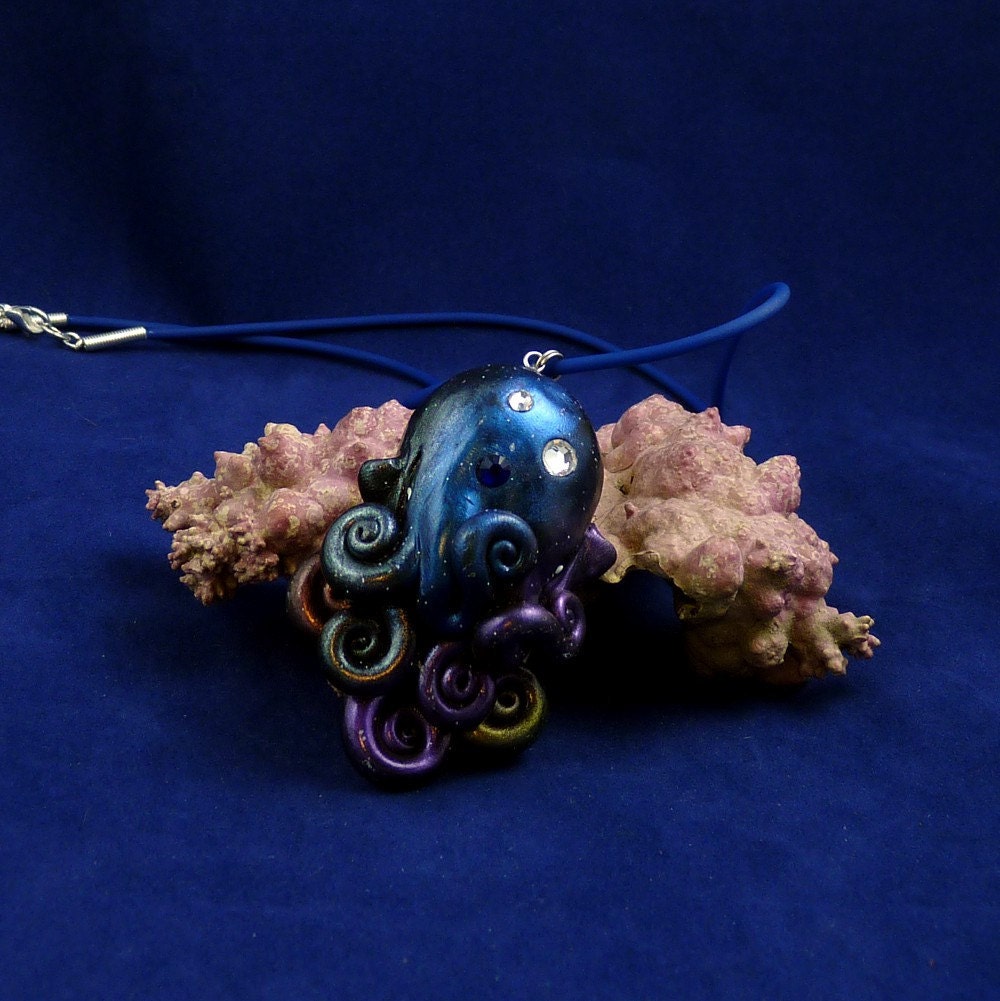 Cosmic Octopus Necklace - Handmade Polymer Clay Jewelry