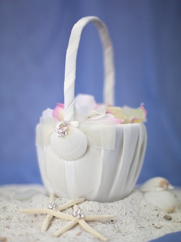Rhinestone Shell Hawaiian Beach Wedding Flowergirl Basket