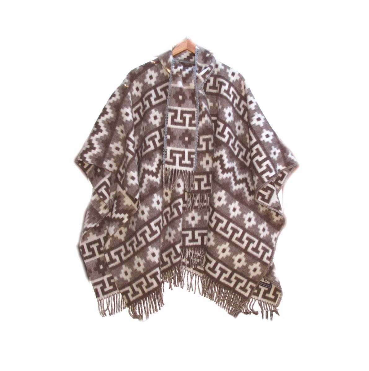 Vintage Alpaca Poncho Geometric Browns Fringe one size fits most