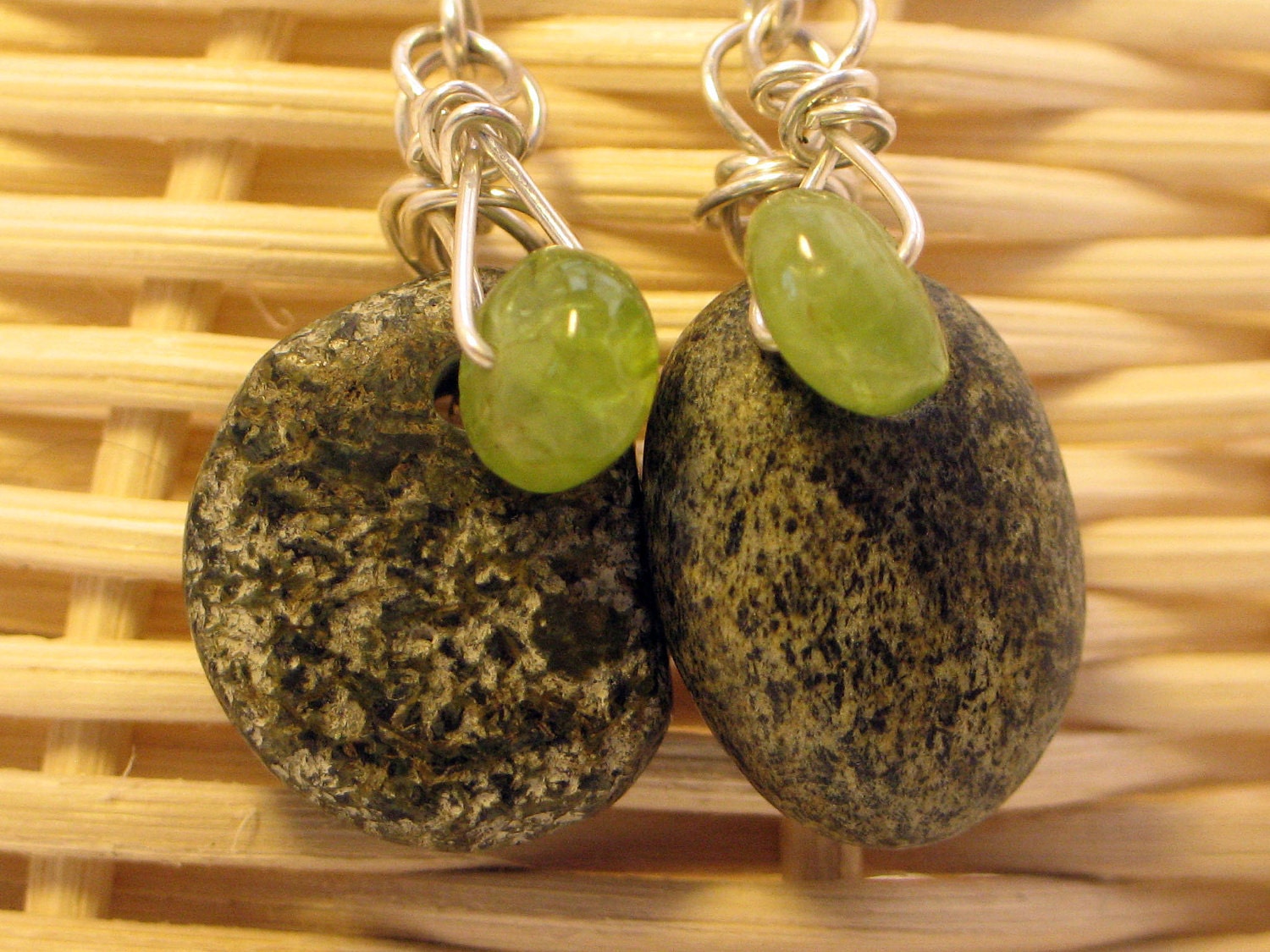 Green Marble and Peridot Sterling Silver Earrings