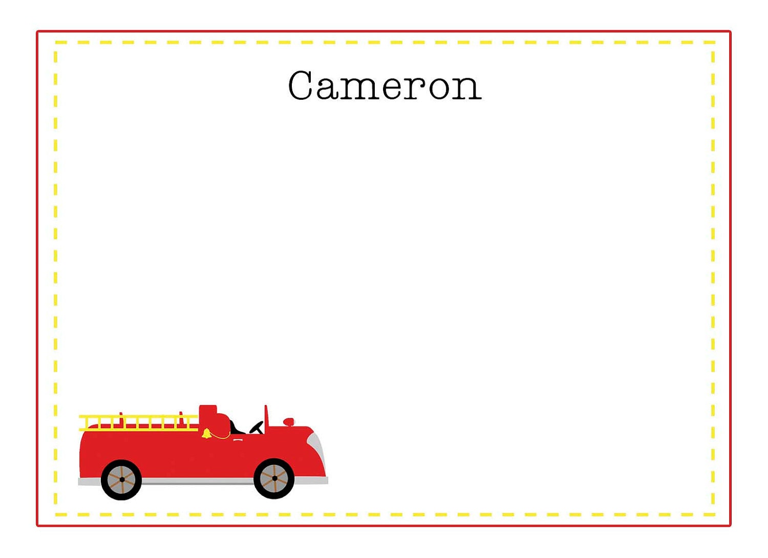 Personalized Firetruck Flat Correspondence Cards - Set of 25