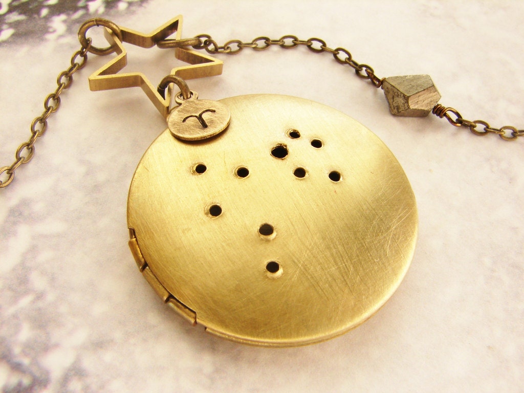 Aries Necklace - Aries locket necklace, March April birthday zodiac constellation necklace