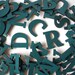 Letter brooch. Whole alphabet available. A to Z in teal