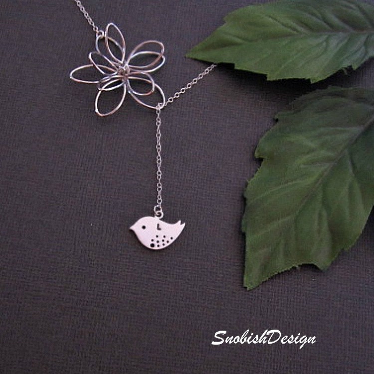 Bird Necklace  Sparrow Bird Charm  Flower Pendant by SnobishDesign from etsy.com