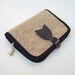 Unique Ornamented Knitted Wallet  from Ecru Hemp Cord  with Black LeatherTulip Motif
