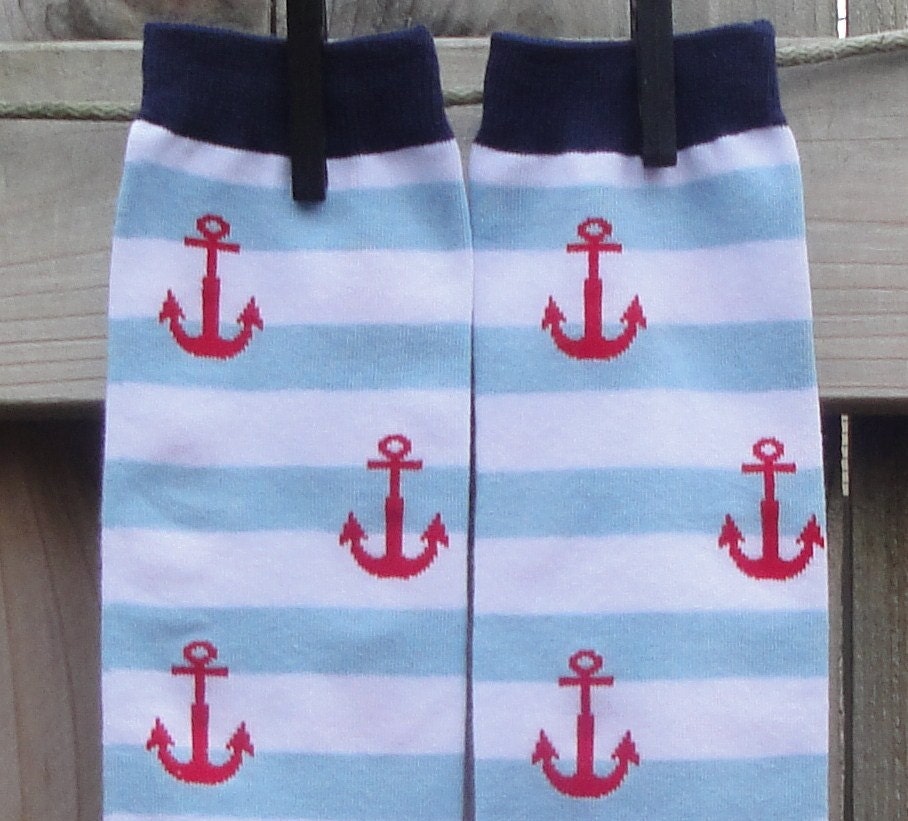 KOOL KID Arm / Leg Warmers for Baby, Toddler, Child, Tween Boy or Girl - ANCHORS and Stripes - Fun and Functional Fashion