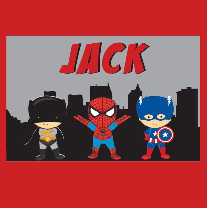 Justice League Placemat Batman, Spiderman, Captain America