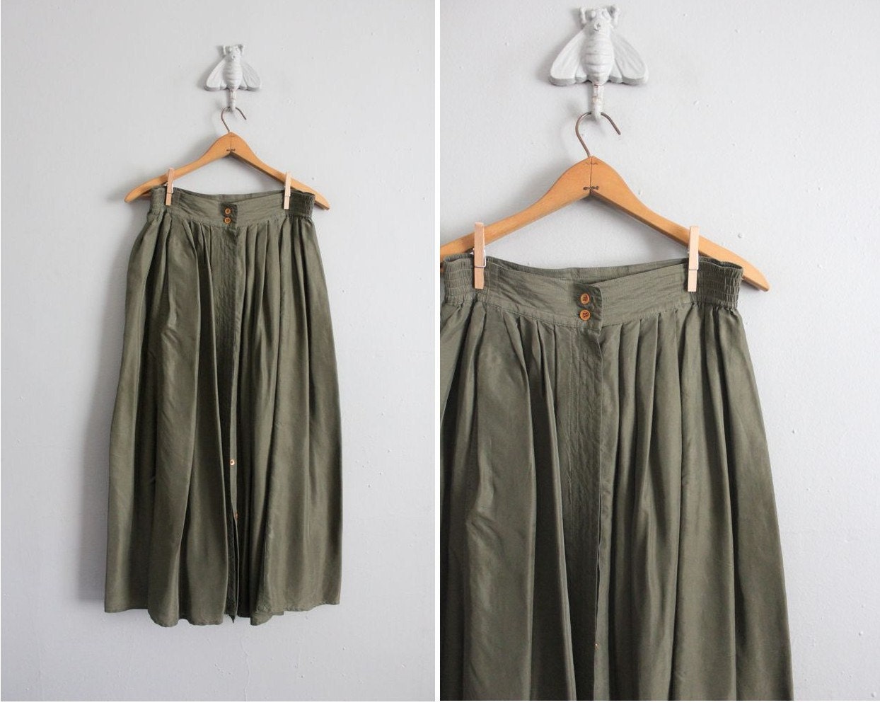 1980s vintage green silk midi skirt