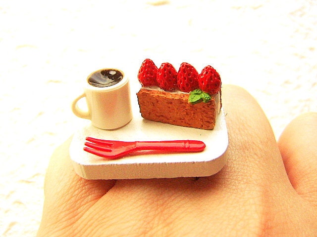 Kawaii Ring Food Coffee Cake Miniature Food Jewelry