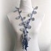 Crochet lariat scarf with Leaves in Gray, Grey, Marine, Blue, Necklace