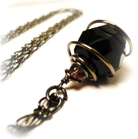 Dark Black Necklace Faceted Swarovski Crystal Necklace Sterling Silver Jet Black Crystal Jewelry