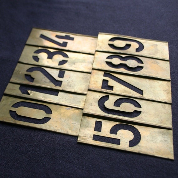 Vintage copper stencil numbers. Complete 0 to 9 series.