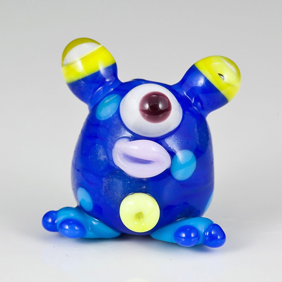 Blue Alien Monster Lampwork Glass Bead - Glow in the Dark