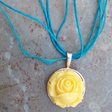 Yellow Rose and Ribbon NECKLACE // Gift for Teens, Hostess