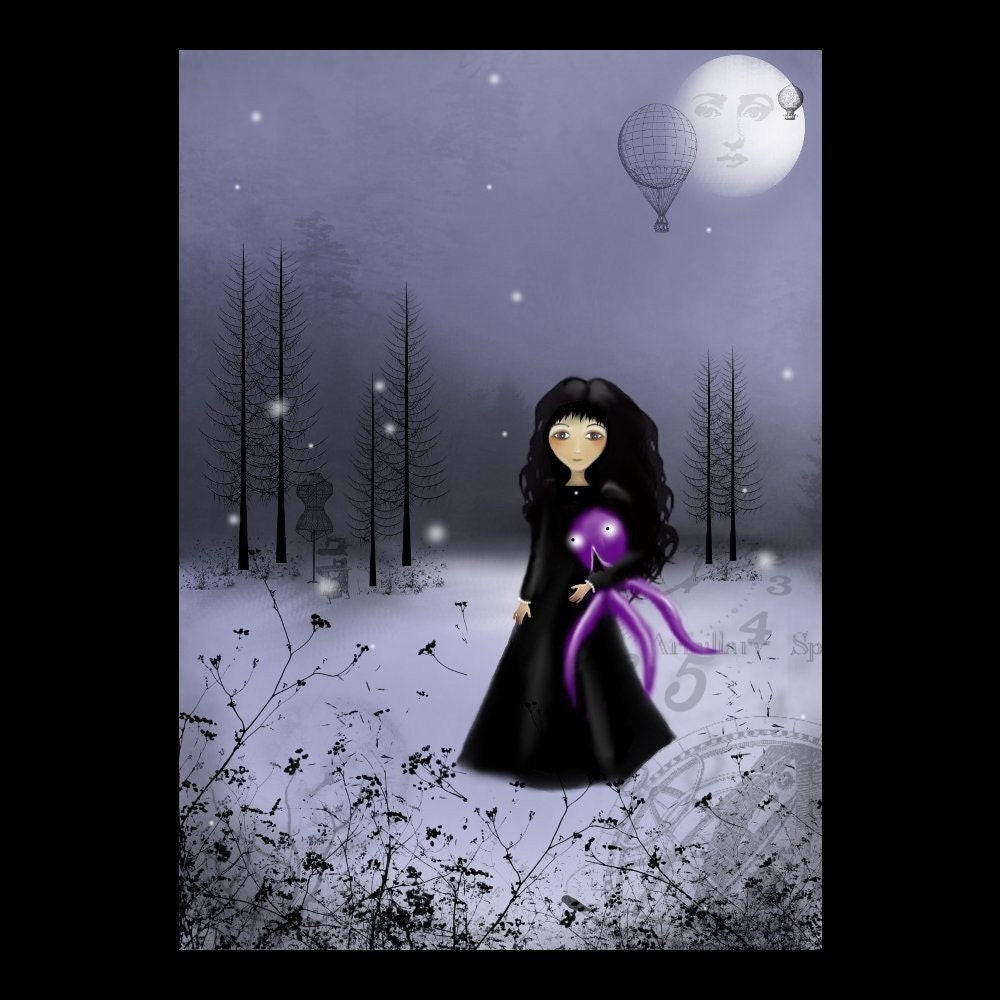 Steampunk Goth Girl Art Print  --- Man in the Moon -- 8x10
