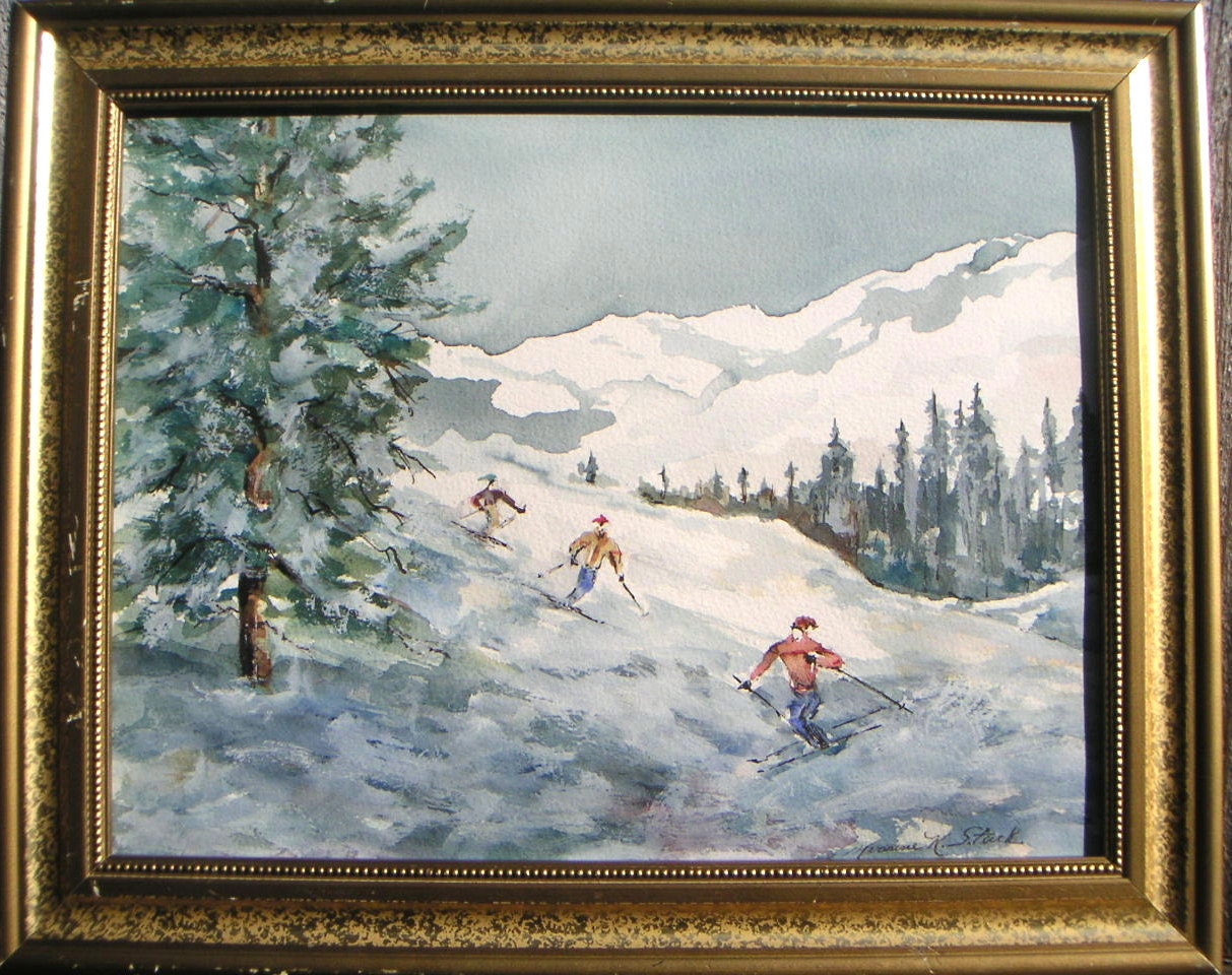 Downhill Skiing 1970s Painting