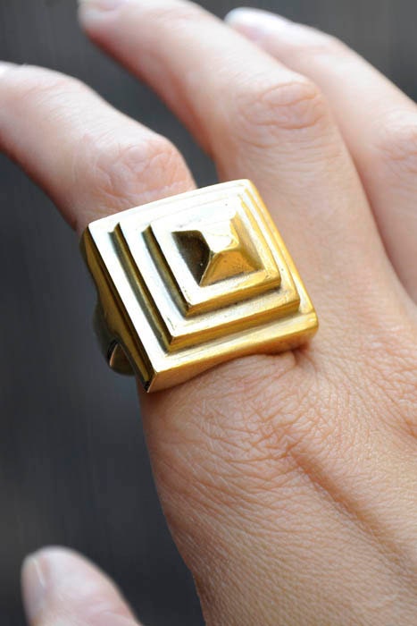 GOLD INCA Pyramid Ring - 24kt Gold Plated