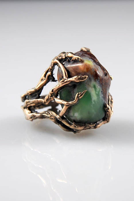 REEF Series - ROSE gold and Chryroprase Ring - OOAK