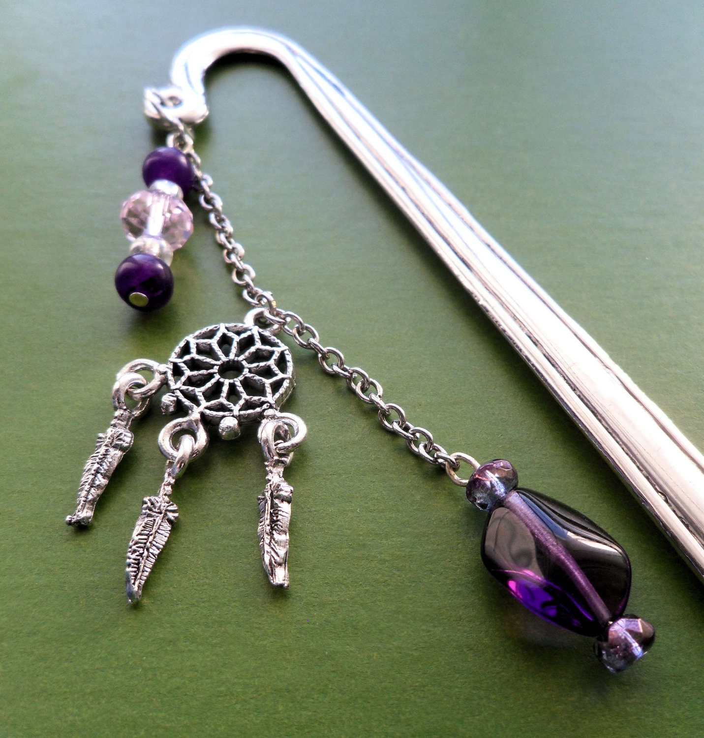 Dream Catcher - Bookmark - Beaded - Purple, Pink - Shepherd's Hook