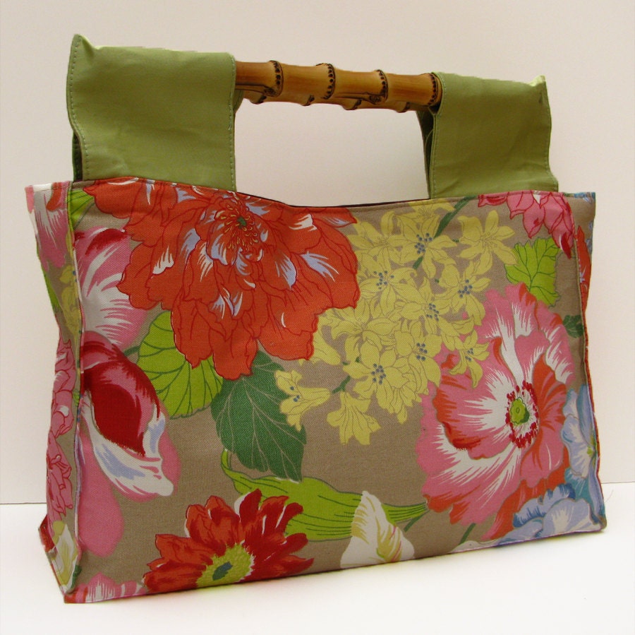 Tropical Print Purse with Bamboo Handles on SALE